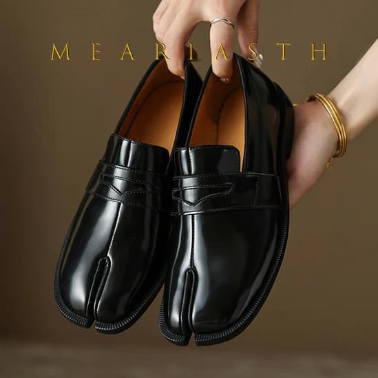 Tabi Loafers Men and Women Split Toe Thick Sole Casual Patent Leather Tabbi Black slip on Flats Chunky platform Mocassin shoes