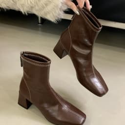 ZAROY Back Zipper Chunky Heel Slim Women Ankle Boots Autumn Winter Elegant Square Toe Leather Botas Office Party Dress Booties