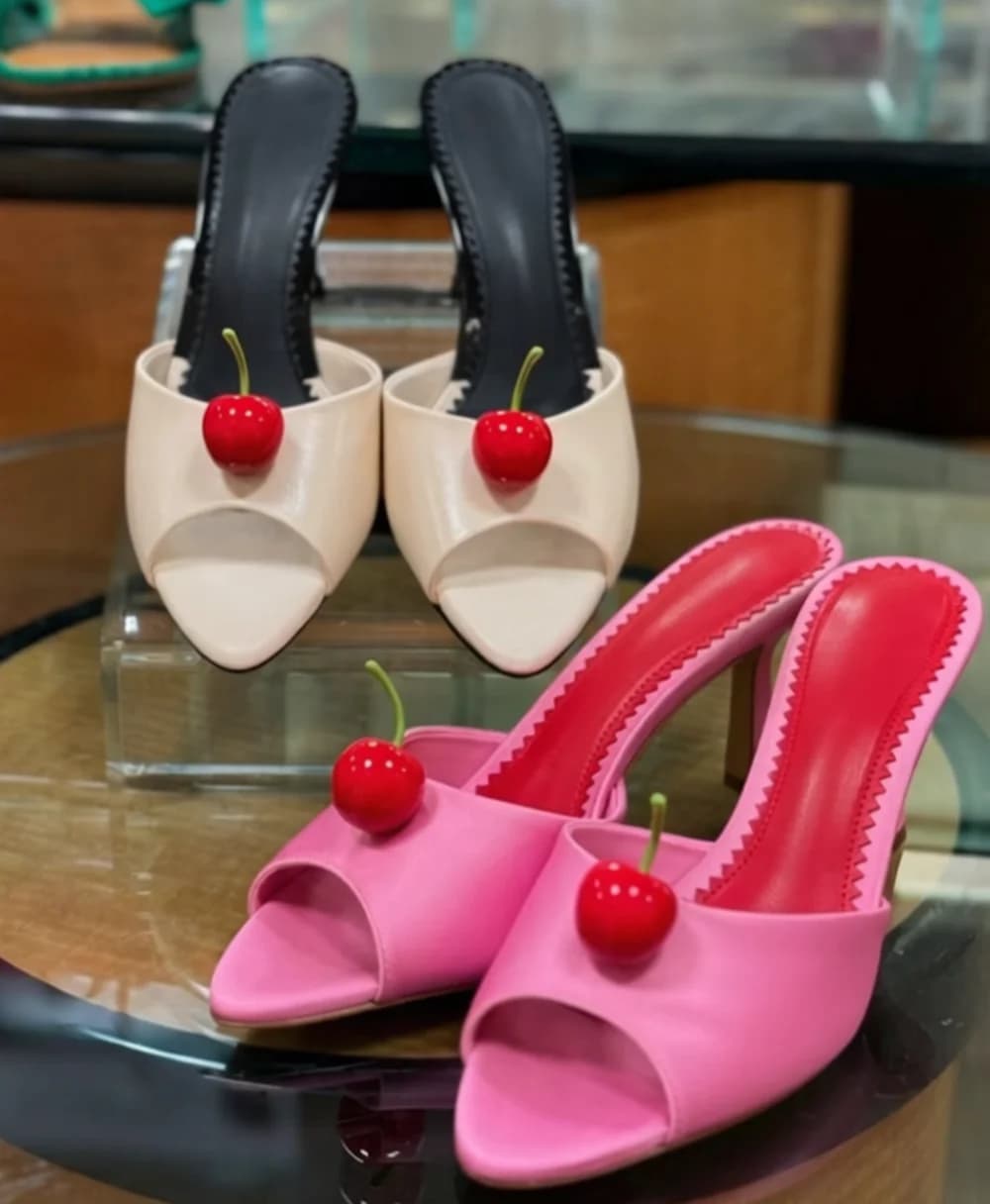 Minimalist Style Women's Pointed-Toe Stilettos Heel Sandals Open-Back Design Cherry Accent Sweet Style for Summer Daily Looks