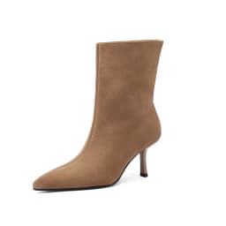 NEW TREND 2026 Autumn Winter Women Cow Suede High Thin Heeled Ankle Boots Black Apricot Khaki Chocolate Ladies Pointed Toe Boots