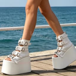 Metal Decor Platform Sandal Ankle Boot Leather Solid Color Belt Buckle Women Shoes Round Toe Height Increasing Luxury Summer New