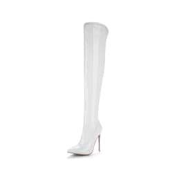 Elastic Thigh High Boots Women Red Thin Heels Over-the-knee Boot Sexy Zipper Nightclub Dance Ladies Long Latex Shoes Big Size 45