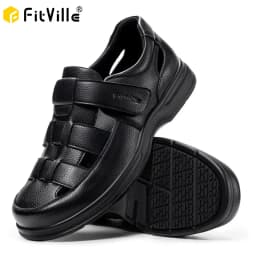 FitVille Men'S Extra Wide Leather Open Toe Sports Sandals, Orthopedic Diabetic Non Slip Support Sandals For Summer Outdoor