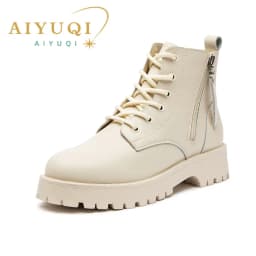 Genuine Leather Ankle Boots Women Autumn 2026 New Double Zipper Women's Ankle Boots Platform Thick Heel Motorcycle Boots Women