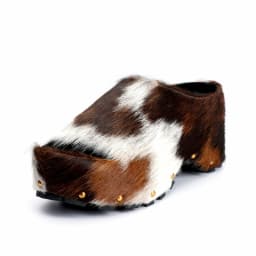 Arch Support Slip-On Handmade Women's Platform Fur Clogs, Mules with Natural Calf Hair,Studded Vintage Cowboy Style Slippers