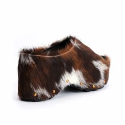 Arch Support Slip-On Handmade Women's Platform Fur Clogs, Mules with Natural Calf Hair,Studded Vintage Cowboy Style Slippers