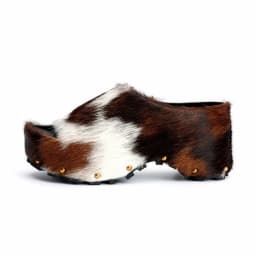 Arch Support Slip-On Handmade Women's Platform Fur Clogs, Mules with Natural Calf Hair,Studded Vintage Cowboy Style Slippers