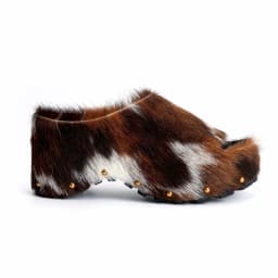 Arch Support Slip-On Handmade Women's Platform Fur Clogs, Mules with Natural Calf Hair,Studded Vintage Cowboy Style Slippers