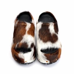 Arch Support Slip-On Handmade Women's Platform Fur Clogs, Mules with Natural Calf Hair,Studded Vintage Cowboy Style Slippers