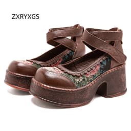 ZXRYXGS Top Layer Cowhide Splicing Embroidery Flowers Women Fashionable Pumps 2026 Elegant Comfortable High Heels Trendy Shoes