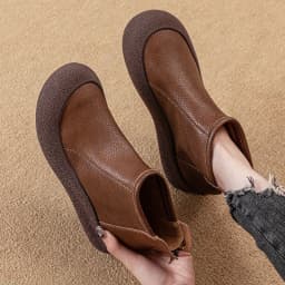 Fall/Winter Genuine Leather Ankle Boots Women Warm Non-Slip Shoes Flat Boots Fashion Rear Zipper Design Round Toe Flat Sneakers