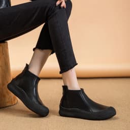 Fall/Winter Genuine Leather Ankle Boots Women Warm Non-Slip Shoes Flat Boots Fashion Rear Zipper Design Round Toe Flat Sneakers