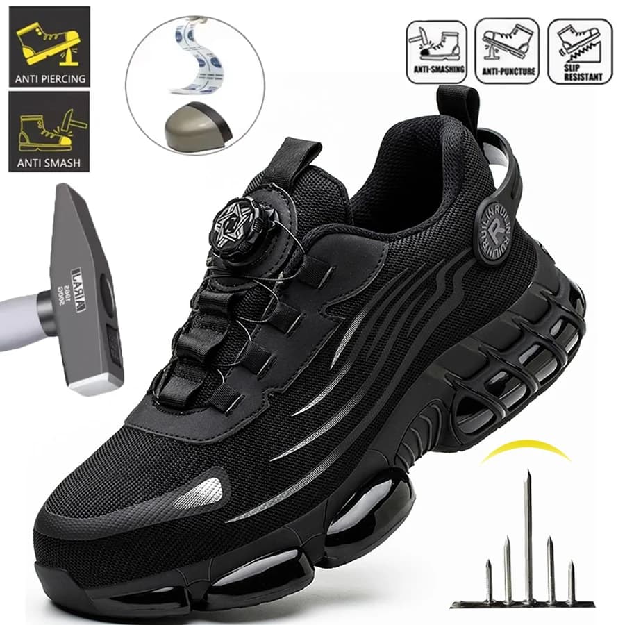 Steel Toe Work Shoes for Men Women Anti-Smash Anti-Puncture Blue Safety Shoes Breathable Lightweight Air Cushion Work Shoes
