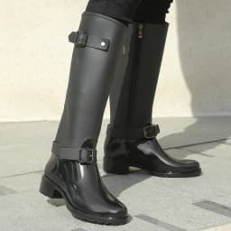 Women's zipper Tall Boots Punk Style Belt buckle Shoes Pure Color Rain Boots Outdoor Rubber Water shoes For Female Zapatos Mujer