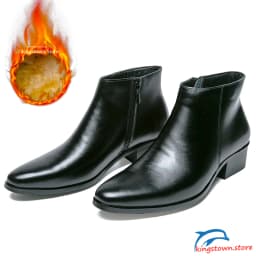 Boots Chelsea Leather Men Ankle Shoes Wedding Formal Man Business Winter Warm Height Increase 5cm