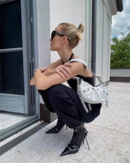 Pointed‑Toe High Heel Ankle Boots for Women Punk Rivet Metal Buckle Decor Thin Heel Short Boots Party Evening Leather Shoes