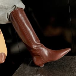 Arden Furtado Autumn Cowhide Black Knee High Boots for Women Square-Head Chunky Heels Riding Boots Simple Style Large Size