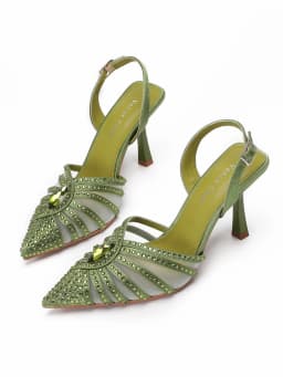 2026 Elegant Fruit Green Women's Heels and Rhinestone Handbag Set - Italian Design for Weddings and Parties