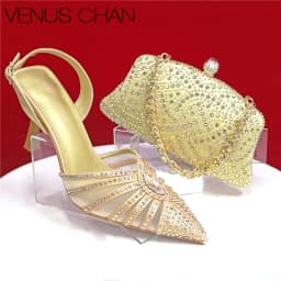 2026 Elegant Fruit Green Women's Heels and Rhinestone Handbag Set - Italian Design for Weddings and Parties