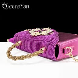 QSGFC Italian Design Magenta Color Pointed Toe Shoe & Bag Set Rhinestone Luxury Women's High Heels for Party Wedding