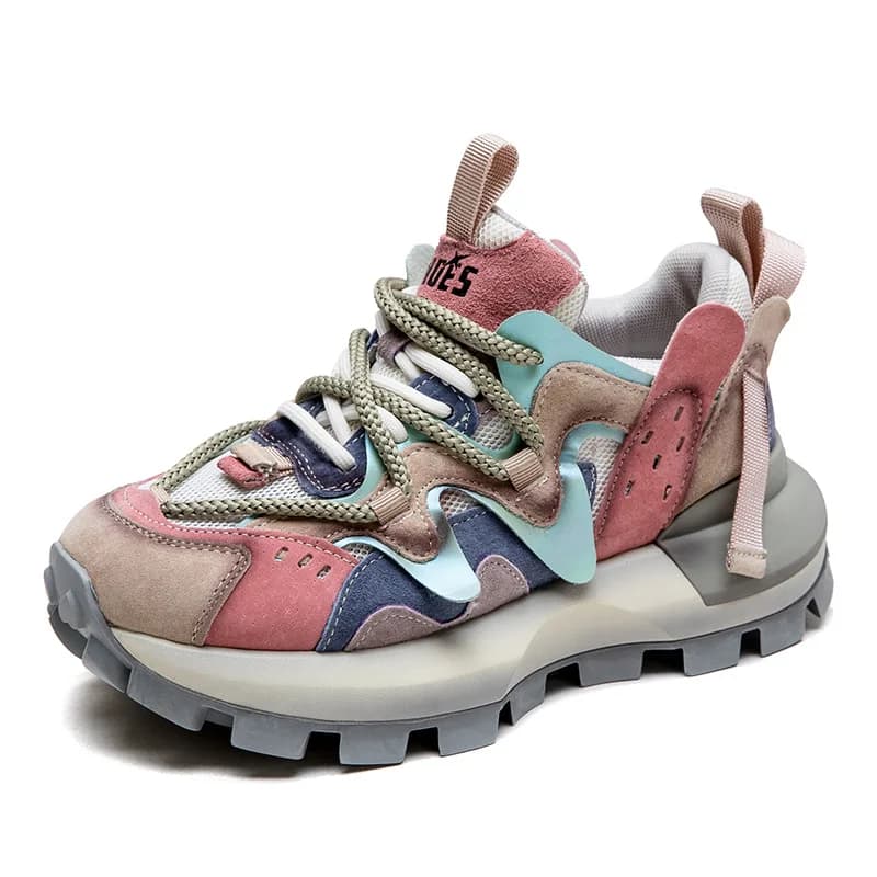 4.5CM New Fashion Mixed Colors Casual Sneakers Women Summer Air Mesh Genuine Leather Thick Sole Height Increasing Platform Shoes