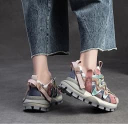 4.5CM New Fashion Mixed Colors Casual Sneakers Women Summer Air Mesh Genuine Leather Thick Sole Height Increasing Platform Shoes