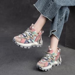 4.5CM New Fashion Mixed Colors Casual Sneakers Women Summer Air Mesh Genuine Leather Thick Sole Height Increasing Platform Shoes