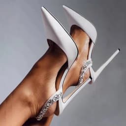 New Rose Red Water Diamond High Heels for Women with Thin Heels, Pointed Toes, and Headbands, Wearing Cold Slippers Outside