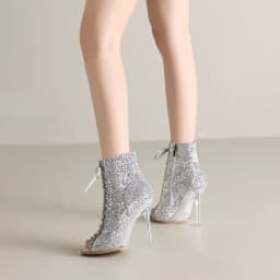 Transparent Heel 9.5cm High Dance Heels Platform Pump Dance Jazz Shoes With Platform Leather Outdoor Dance Shoes