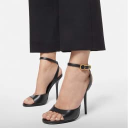 Summer New Women's Black Round Toe Sandals Ankle Gold Buckle Strap Thin Heel Elegant All Match Dress Party Sandals
