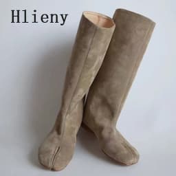 Hlieny Winter Street Style Fashion Split Toe Knee-High Boots Women Flat Heels Shoes Female Long Booties Zapatos De Mujer