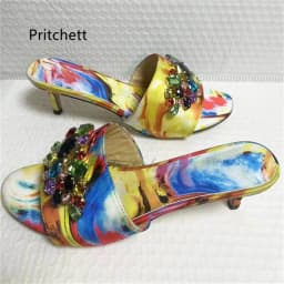 High Heels Prints Jewel Slippers for Women Bohemian Colorful Crystal Open-Toe Stiletto Blue Red Yellow Summer Vacation Shoes