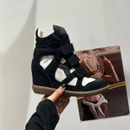 Fall Winter High Top Women's Casual Shoes Thick Bottom Heightening Magic Tape Sports Shoes Fashionable Splice Color Design