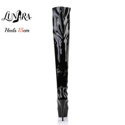 15cm/6Inch Black Patent Platform High Heel Thigh High Boots Lace-Up Zipper Non-slip Nightclub Pole Dance Ladies Rave Stage Goth