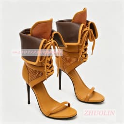 Women Burgundy Open Toe Ankle Boots Stiletto Heel Lace Up Boots Patent Leather Statement Shoes Backless Evening Fashion Footwear