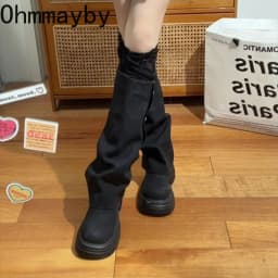 Autumn Winter Platform Chunky Sole Woman Knee High Boots Concise Side Metal Buttons Slip On Shoes Streetwear Daily Long Booties
