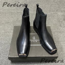 Men's Suede Leather Metal Toe Chelsea Boots British Retro Solid Color Med Heel Ankle Boots Autumn Winter New Cowhide Male Shoes