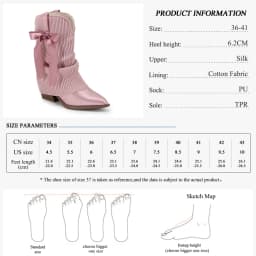 GMQM 2025 New Western Ankle Boots Bows For Women Fold Over Cowgirl Satin Booties Pointed Toe Cowboy Booties Pull On Chunky Heel