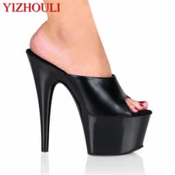 Sexy 15-17CM black lacquered high-heeled slippers, sexy women's 6-inch pole dancer style Slippers