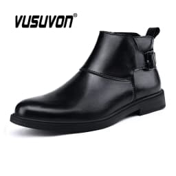 Fashion Men Boots Cow Leather & Fur Plush Winter Warm Black Casual Shoes Party Street Boys Big Size 37-48