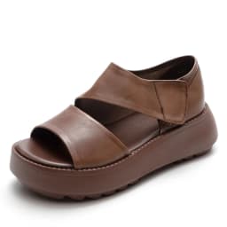 DRKANOL Women Platform Sandals 2026 Summer Wedges Heel Open Toe Shoes 100% Genuine Leather Casual Sandals Female Handmade Retro