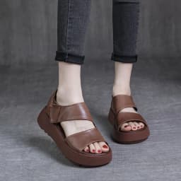 DRKANOL Women Platform Sandals 2026 Summer Wedges Heel Open Toe Shoes 100% Genuine Leather Casual Sandals Female Handmade Retro