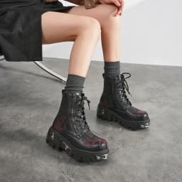 2026 New Punk Women Platform Ankle Boots Female's Rock Round Toe Lace Up Fashion Retro Chunky Shoes Metal Decor Short Boots