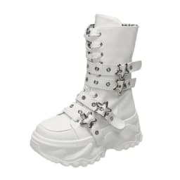 Women's Platform Boots New Round Head Belt Buckle Locomotive Boots European and American Thick-soled Boots for Women Botas Mujer