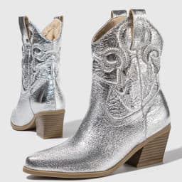 Eilyken High Quality Embroidery Ankle Boots Women Western Booties Fashion Pointed Toe Low Heels Shoes Large Size 43
