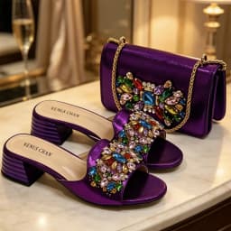 Italian Fashion Banquet Shoes and Bags African Women's Hand Bags with Rhinestone Decoration and Women's High Heels