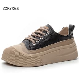 ZXRYXGS 2025 Cross Straps Genuine Leather Women's Vulcanized Shoes Women Sneakers Platform Shoes Increase Sneakers Large Size