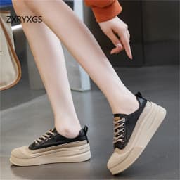 ZXRYXGS 2025 Cross Straps Genuine Leather Women's Vulcanized Shoes Women Sneakers Platform Shoes Increase Sneakers Large Size