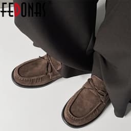 FEDONAS 2025 Suede Round Toe Med Heel Spring Shoes Fashion Dating Loafers Women Pumps Retro Comfort Casual Shoes Pumps