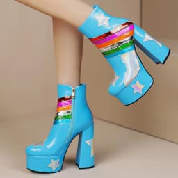 【JOCHEBED HU】Rainbow Super High Platform Short Boots for Women Sky Clouds Thick Bottom Leather Long Designer Zipper Sexy 36-43